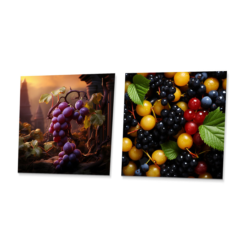 Fruits Royal Grapes Vineyard I - fruits, ensemble de 2 impressions carrées en métal, H 23 po x l 46 po