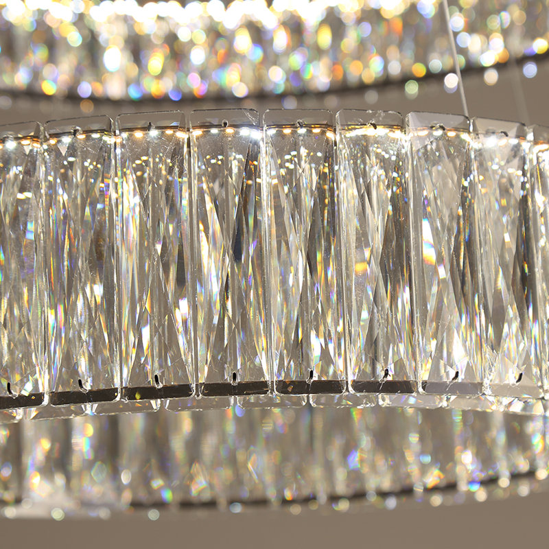 Modern 2 Ring Crystal Chandeliers For Living Room Bedroom Led Gold Pendant Light