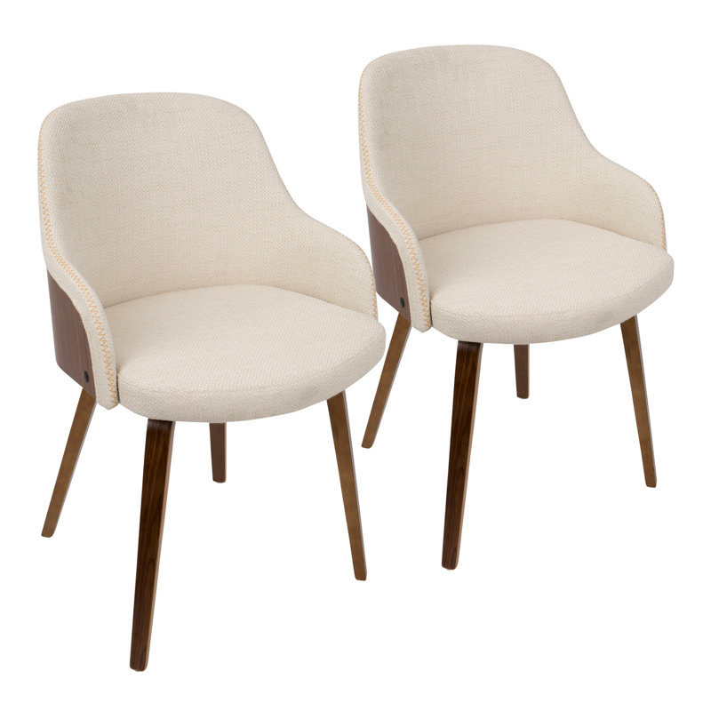 Chaise de salle à manger Bacci Mid-Century moderne en bois de noyer et tissu crème par Lumisource