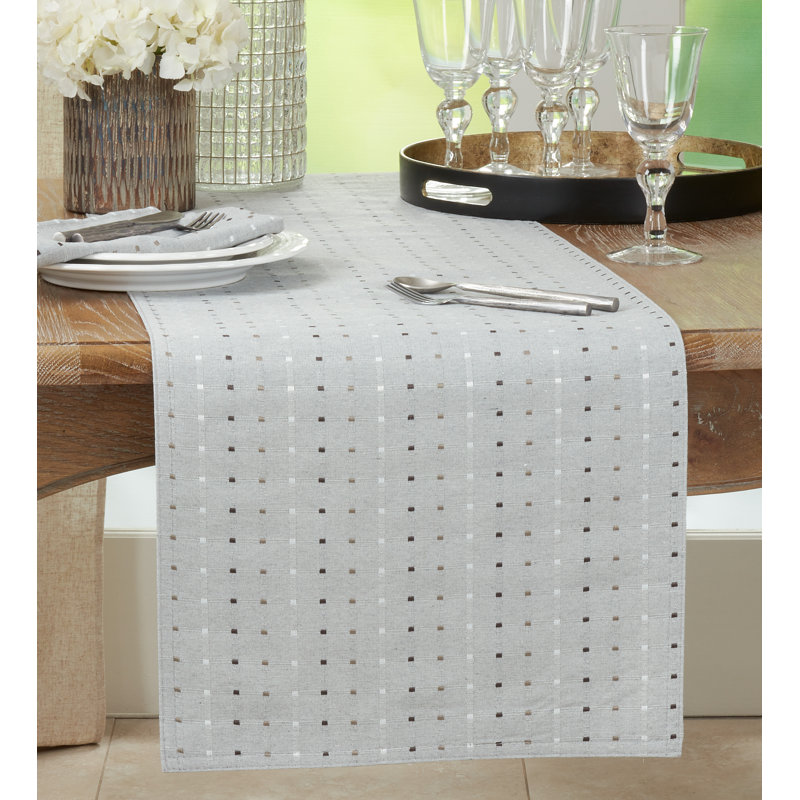 Queensbury Box Stitched Table Runner, Gray, 16" x 90"