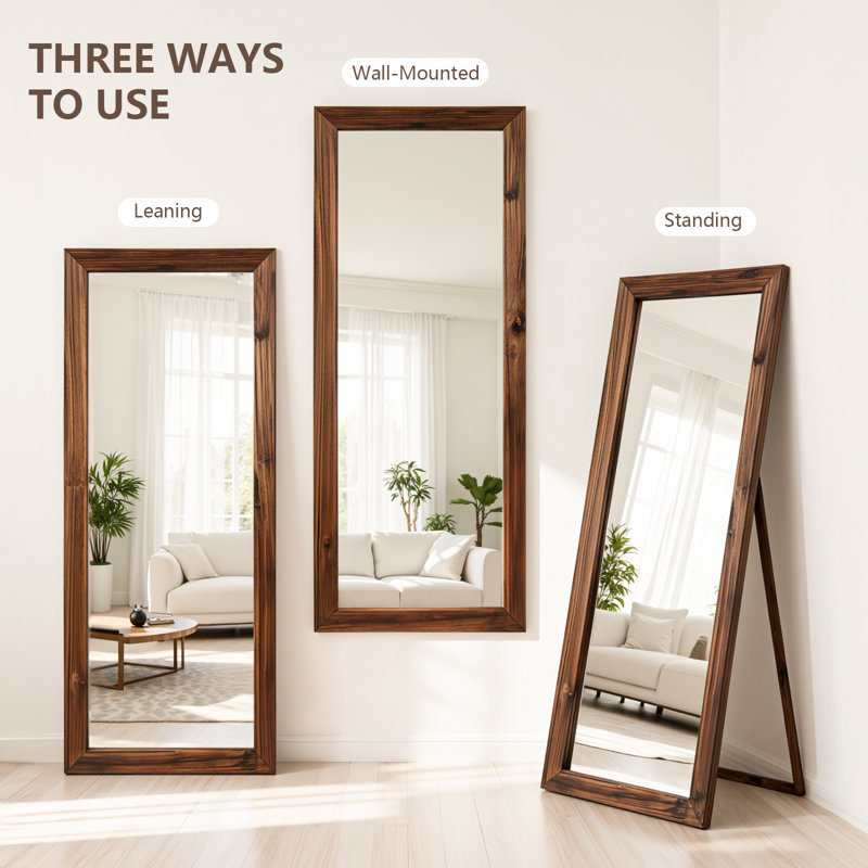 Brown Standing Mirror Full Length 68X24 Inch  Wood Frame Full-Length Mirror With Stand,  For Living Room, Bedroom, Cloakroom , Entryway