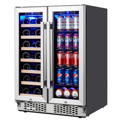 Armoire à vin 24 pouces avec 20 bouteilles et 78 canettes, réfrigérateur à vin avec tablettes réglables et porte en verre, refroidisseur à vin avec écran tactile numérique, pour bar de bureau personnel