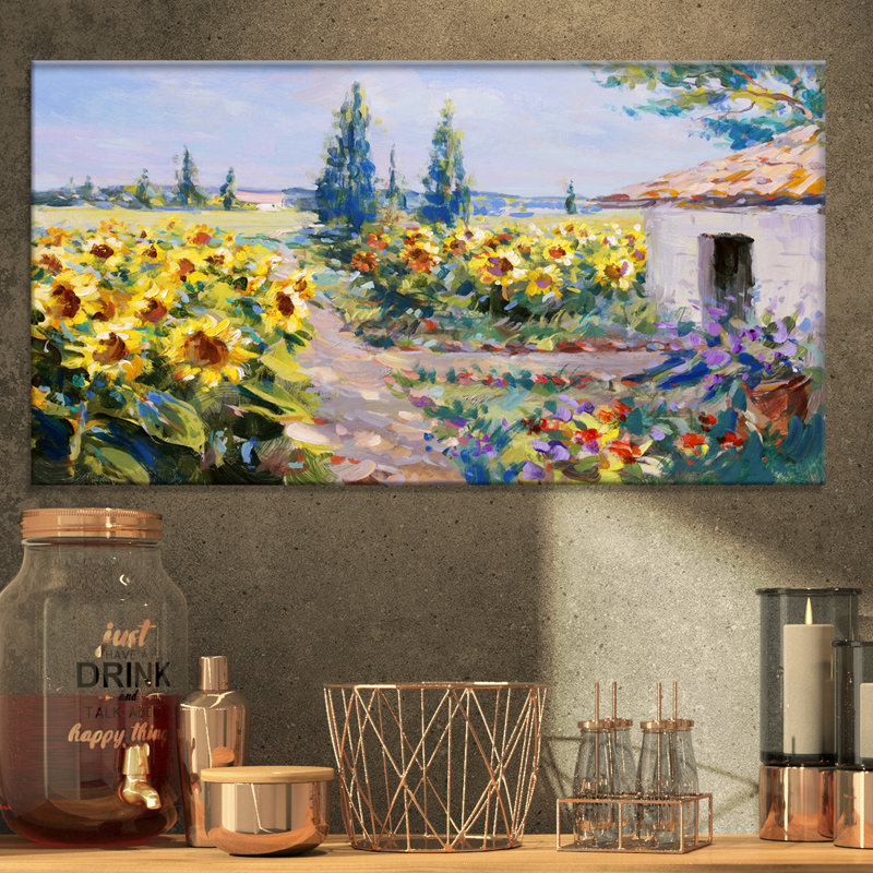 « the tournesol farm », reproduction sur toile tendue, H 16 po x l 32 po x P 1 po