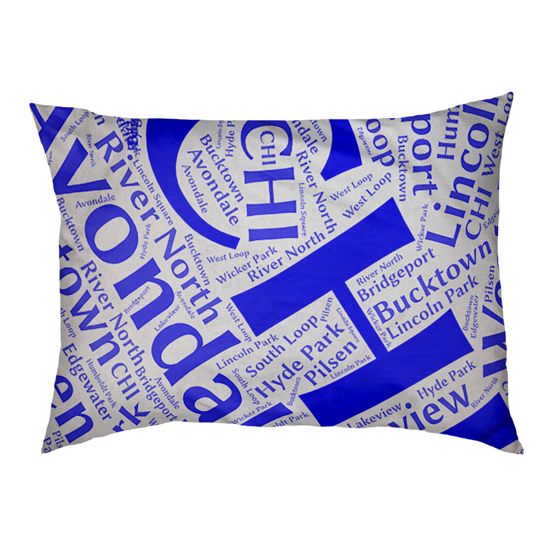 Coussin de chien « districts », Moyen (H 9,5 po x l 28 po x P 18 po), Chicago, Bleu