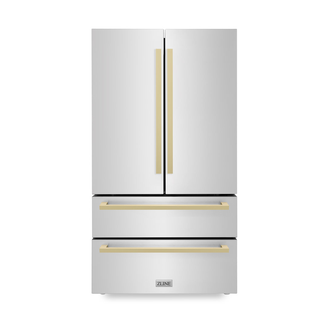 ZLINE Autograph Edition 36 in. Counter-Depth Refrigerator in Stainless Steel & Bronze Handles ZLINE