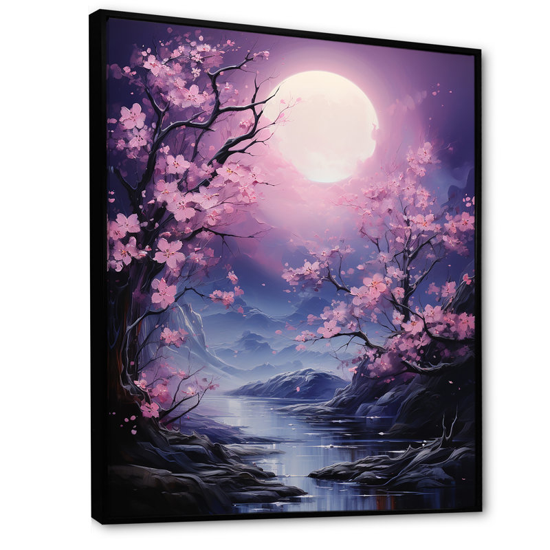 Lune fleur nocturne, Cadre flottant noir, H 32 po x l 24 po