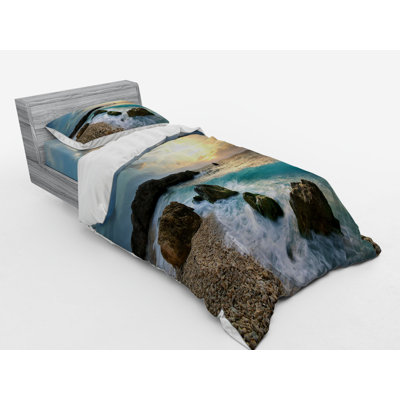 Ensemble de housse de couette en microfibre brun / bleu / jaune