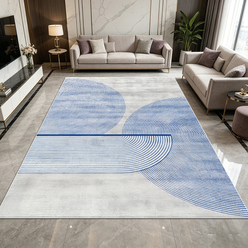 1PC Modern Minimalist Blue Grey Geometric Linear Abstract area rugs, Soft and Comfortable, easy-to-maintain, machine washable Indoor floor mat, suitable for living room, bedroom, dining room, entryway, patio, balcony, study room, Home Decor, Outdoor