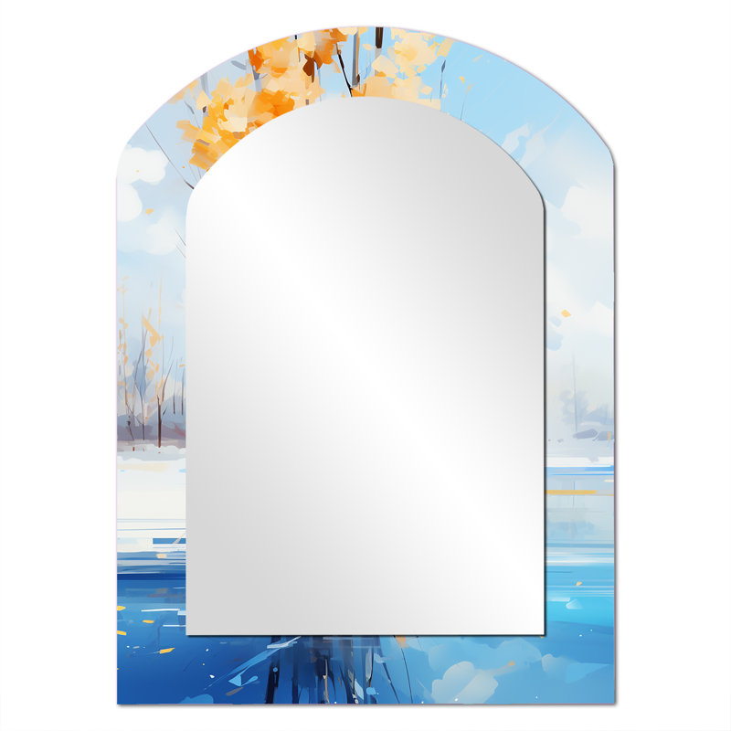 Miroir mural décoratif asymétrique blanc avec bouleau blanc et jaune, 34 po x 25 po