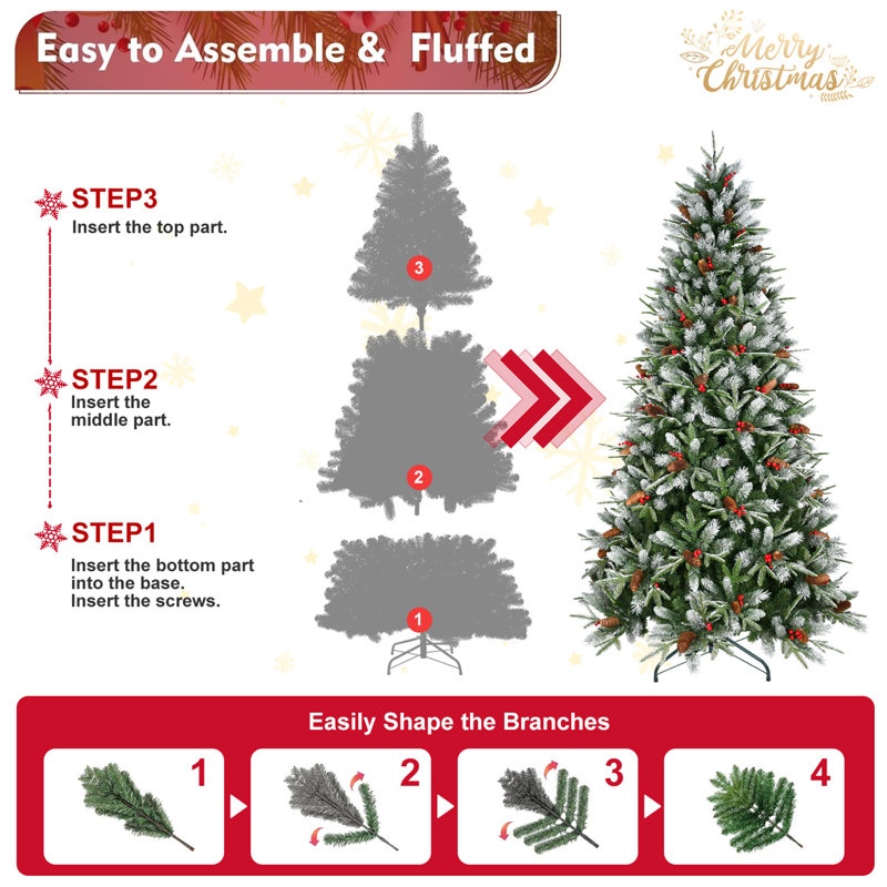 7FT Christmas Tree With 2178 Tips, 7' H