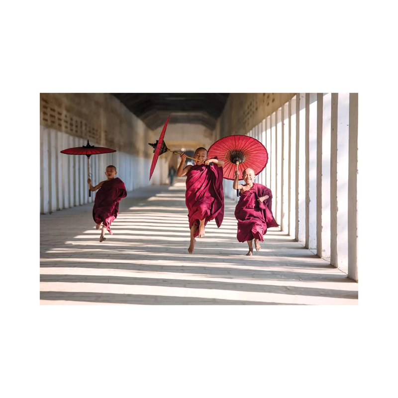 Three Monks Running, Burma by Matteo Colombo - Wrapped Canvas Print, 66.04 cm H x 45.72 cm W x 1.91 cm D