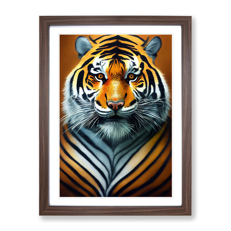 XV1022-3605X Portrait Of A Tiger No.3 - Print, Walnut Framed, White, 34cm H x 25cm W
