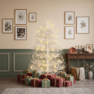 Sapin de Noël artificiel pré-illuminé avec 230 lumières DEL blanc chaud, 280 pointes en PE, branches articulées et support en métal
