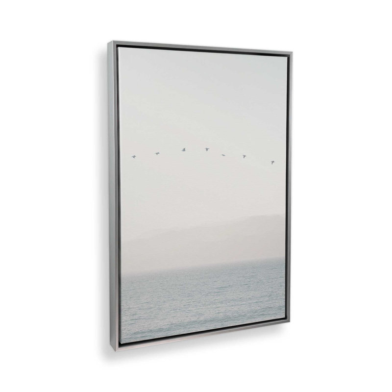 Seaside Flight Rolled Canvas Print, Polished Chrome Floater Framed, 48.75" H x 32.75" W x 1.75" D