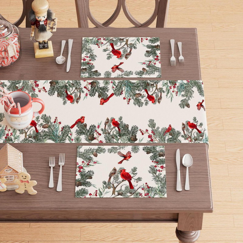 Ensemble de 4 napperons Cardinal Birds Winter Pine Christmas Christmas