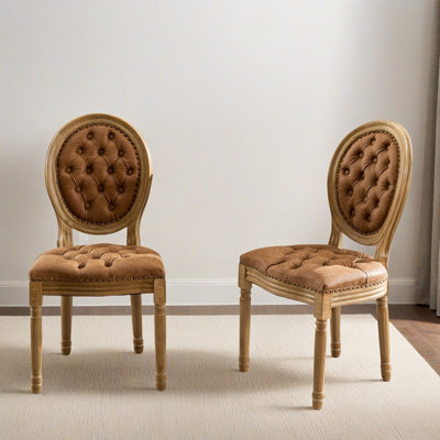 19.72" H Upholstered Tufted Side Chair King Louis Back Solid Wood Dining Chairs (Set of 2)