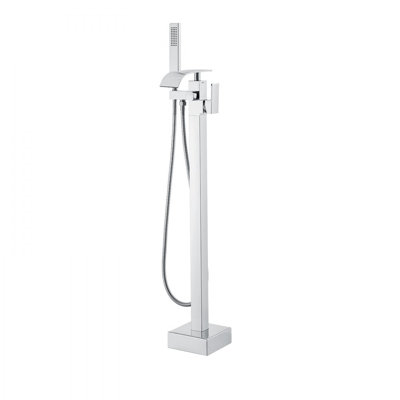 Robinet de baignoire autoportant, fixation au sol, robinet de baignoire autoportant, robinets de mélangeur de douche, deux modes d'eau, bec pivotant à 360 °, pour le bain et la douche