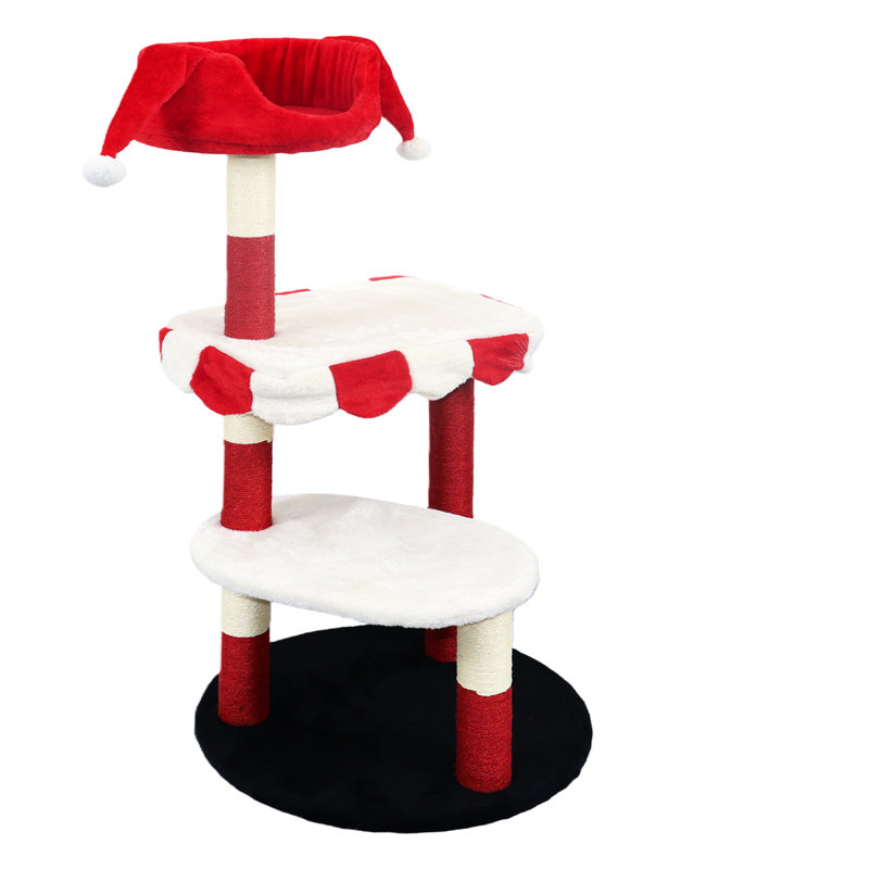 Arbre à chat à plusieurs niveaux avec perchoir douillet et poteaux à griffer. Esthétique rouge et blanche, 3 plateformes douces pour que les chatons puissent grimper, des poteaux enveloppés, du jute pour animaux de compagnie, une base stable. Aire de jeu,