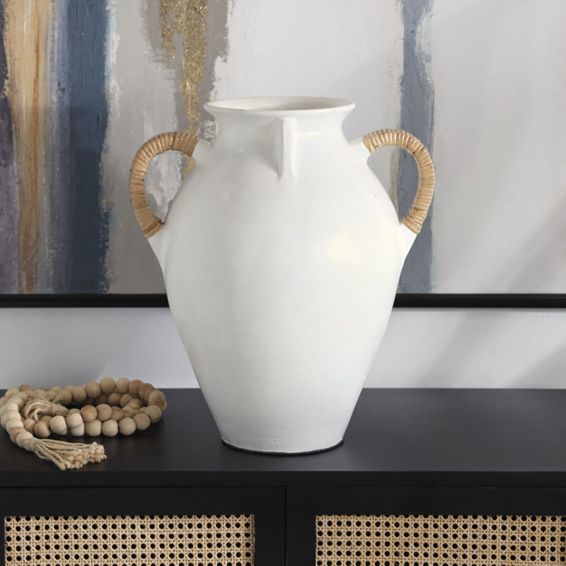 Vase de table en terre cuite, Blanc, H 18,6 po x l 17,3 po x P 13,45 po