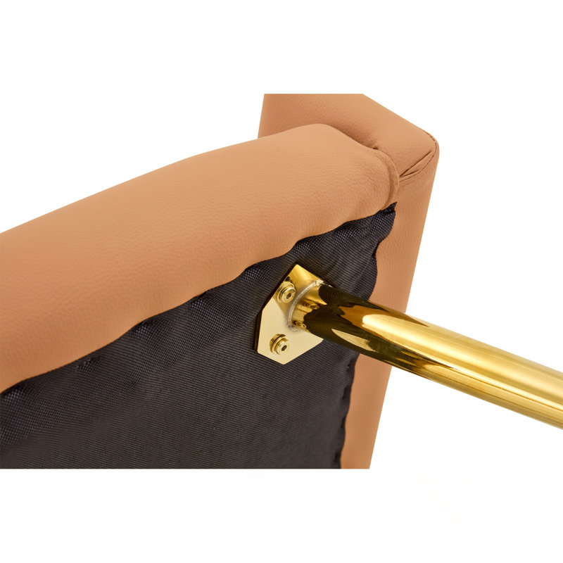 Chaise de salle à manger rembourrée en cuir avec dossier capitonné Diamond, Marron clair