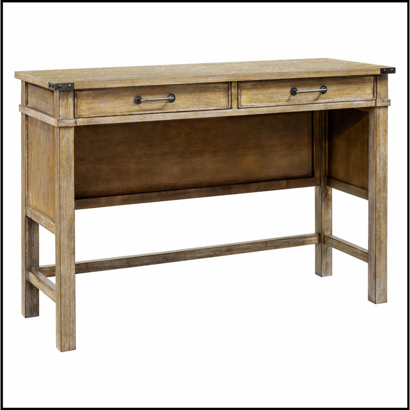 Table d'appoint avec cadre en bois massif avec 2 tiroirs, finition naturelle récupérée et quincaillerie élégante en étain pour les espaces de vie modernes.