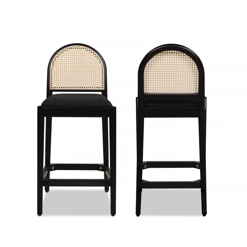 Tabouret de comptoir rembourré Cossette, Bouclé noir