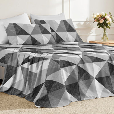 Ensemble de literie pour grand lit, draps de lit triangulaires géométriques avec poche profonde, ensemble de literie moderne en microfibre douce