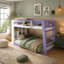 Lit superposé simple au-dessus de simple TG avec tablettes de rangement et panier de rangement garde-corps, blanc et mauve clair-1256857623