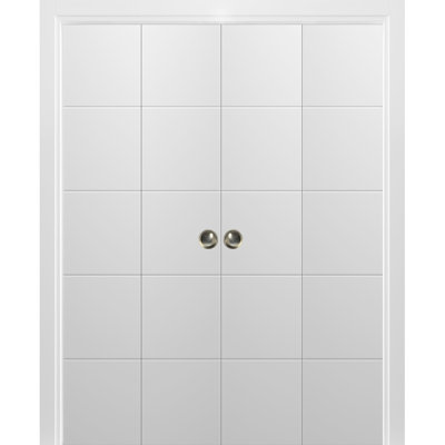 Sliding Closet Double Bi-fold Doors 72" x 80" (4* 18x80) Planum 0770 Painted White Matte Sturdy Tracks Moldings Trims Hardware Set Wood Solid Bedroom Wardrobe Doors