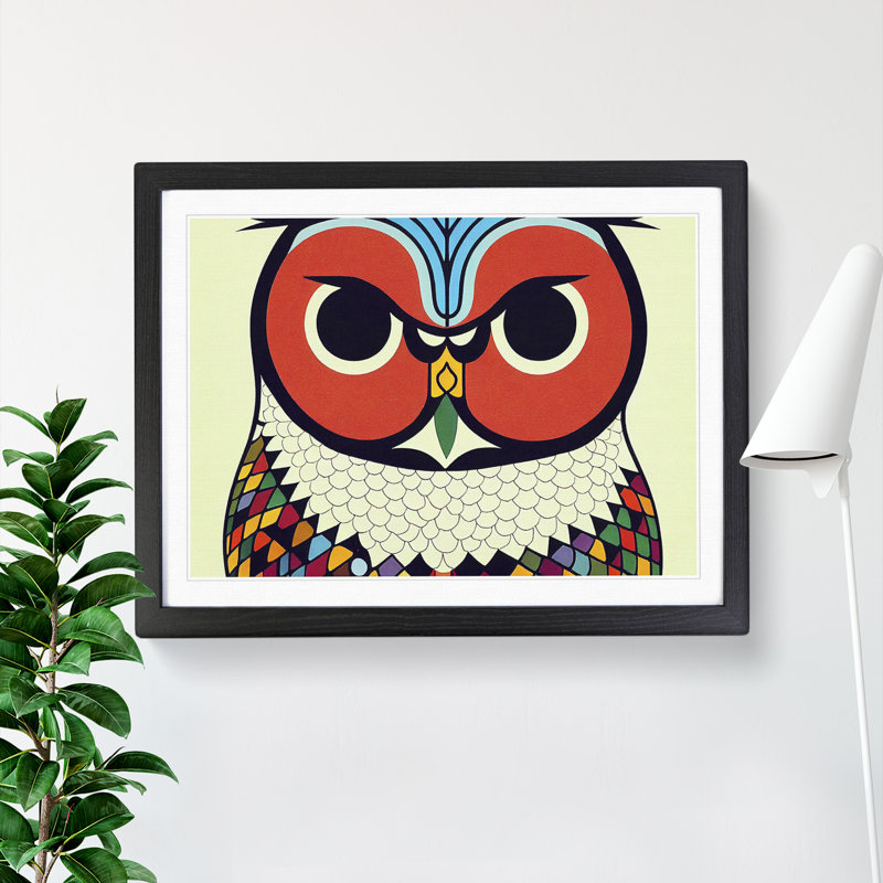 XH1022-6536X Owl Art Retro Vol.5 - Single Picture Frame Print, Black, 46cm H x 64cm W x 2cm D