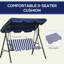 Balancelle d'extérieur bleu foncé 3. Coussin amovible. Cadre en acier. Auvent réglable pour le bord de la piscine. Support de dos confortable. Capacité de 440 lb. 69,1 po x 44,41 po, 59,75 po. Assemblage requis