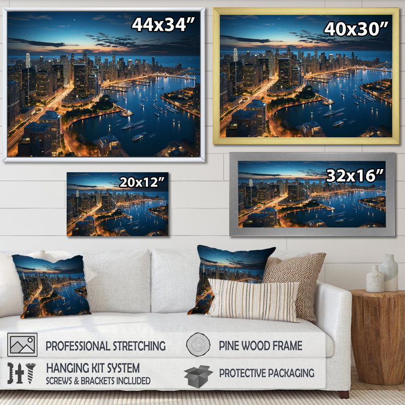 «Chicago Beautiful Cityscape I - Chicago», reproduction sur toile encadrée, H 34 po x l 44 po x P 1,5 po, Cadre simple blanc