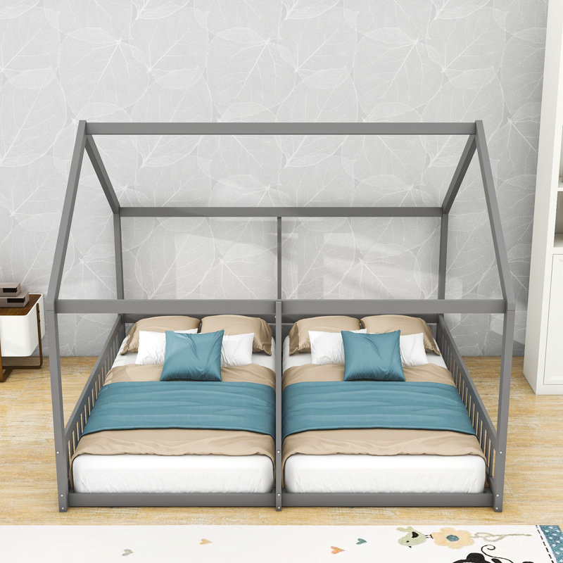 Deux lits plateforme simple avec garde-corps, Gris