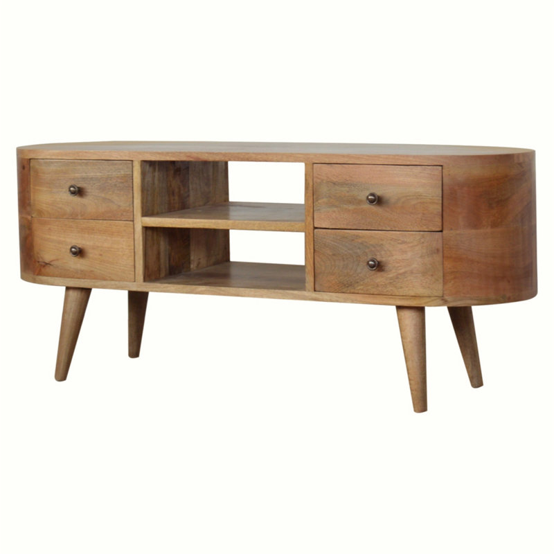 Exquisite Solid Wood Entertainment Unit with Rounded Edges and Nordic Appeal