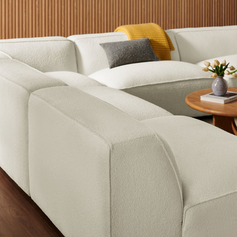 Canapé modulaire de coin 5 pièces Auren, Cream Boucle, 26.4" H x 125.3" W x 125.3" D