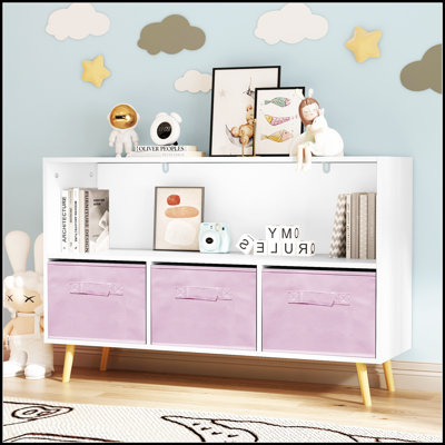 Bibliothèque pour enfants avec tiroirs en tissu pliables, idéale pour le rangement organisé et la présentation dans les chambres d'enfants