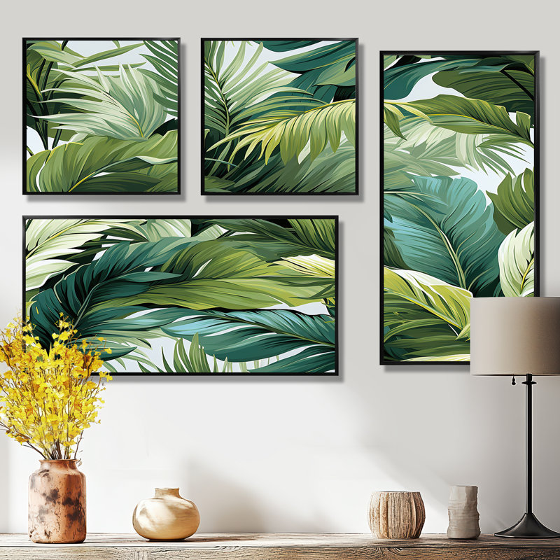 Palmier à motif tropical - 4 impressions sur toile, Noir, Impression encadrée sans passe-partout