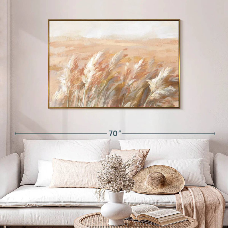 Herbes de prairie en terre cuite, 46 po x 31 po, Cadre flottant doré