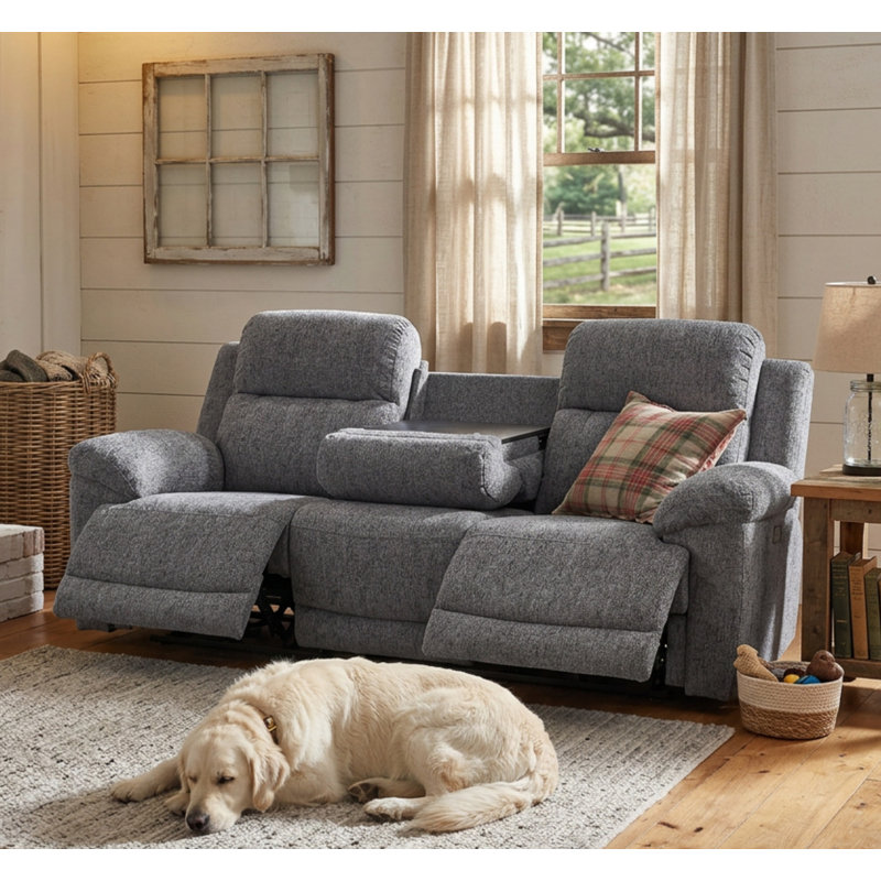 Canapé inclinable électrique avec plateau Callendale, type C, ports USB, porte-gobelets, Gris foncé