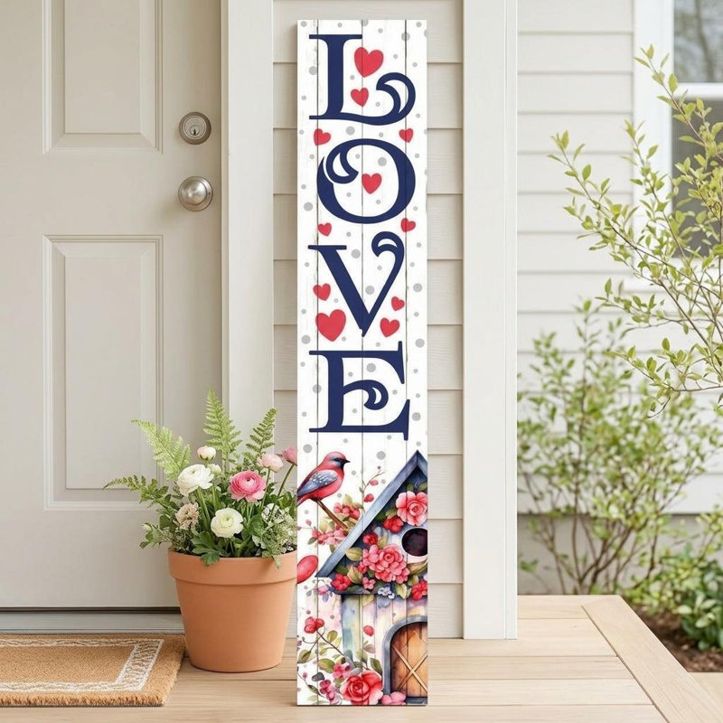 Panneau de porche « Love » en bois massif bleu foncé, rouge et blanc de 46 pouces