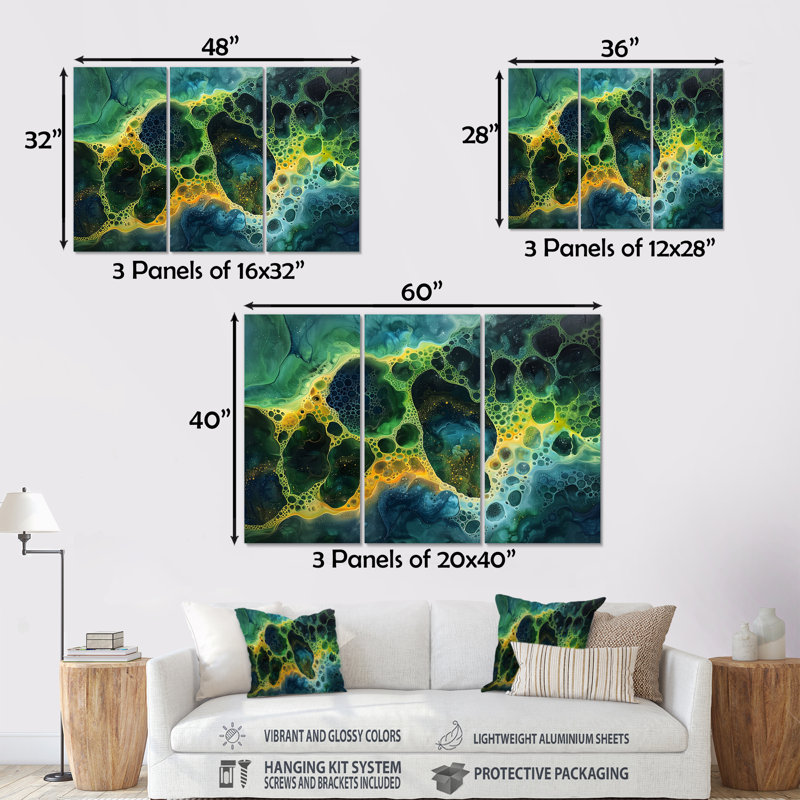 «Yellow Green», ensemble de reproductions d'art mural, H 40 po x l 60 po x P 1 po