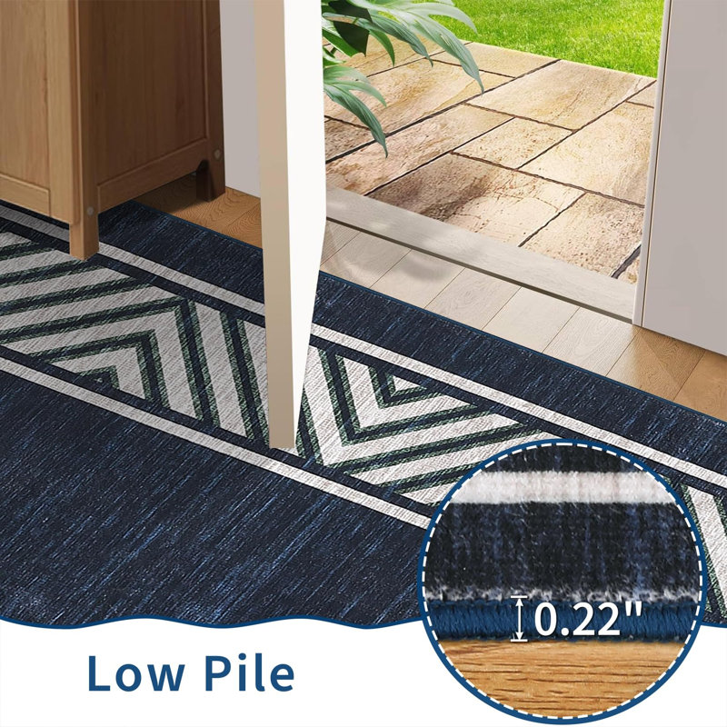 Machine Washable Modern Bordered Rug Non Slip Rug Contemporary Geometric Foldable Rugs for Living Room Bedroom Playroom Nursery Dorm
