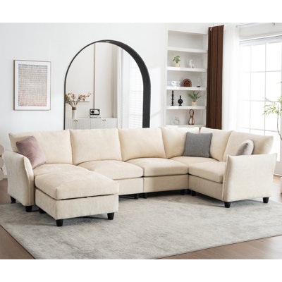 124.4'' L-shaped Modular Sectional Sofa With Ottoman, Large Size 6-seat Cloud Couch With Storage