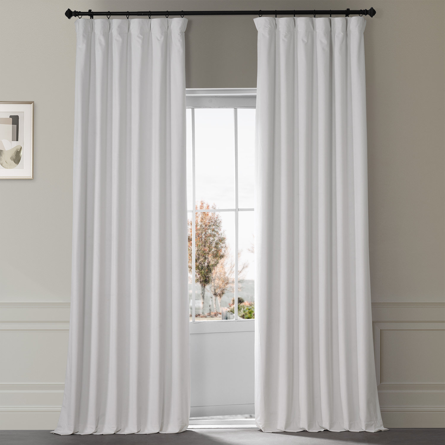 Loria Plush Velvet Blackout Curtain Panel, Misty White, 50" W x 120" L