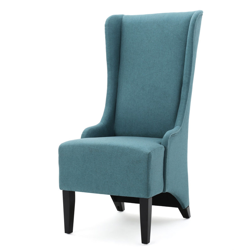 Chaise de salle à manger sophistiquée sarcelle rembourrée avec dossier haut et pieds ailés en bois de bouleau, H 45,38 po x P 29,22 po l 22,85 po