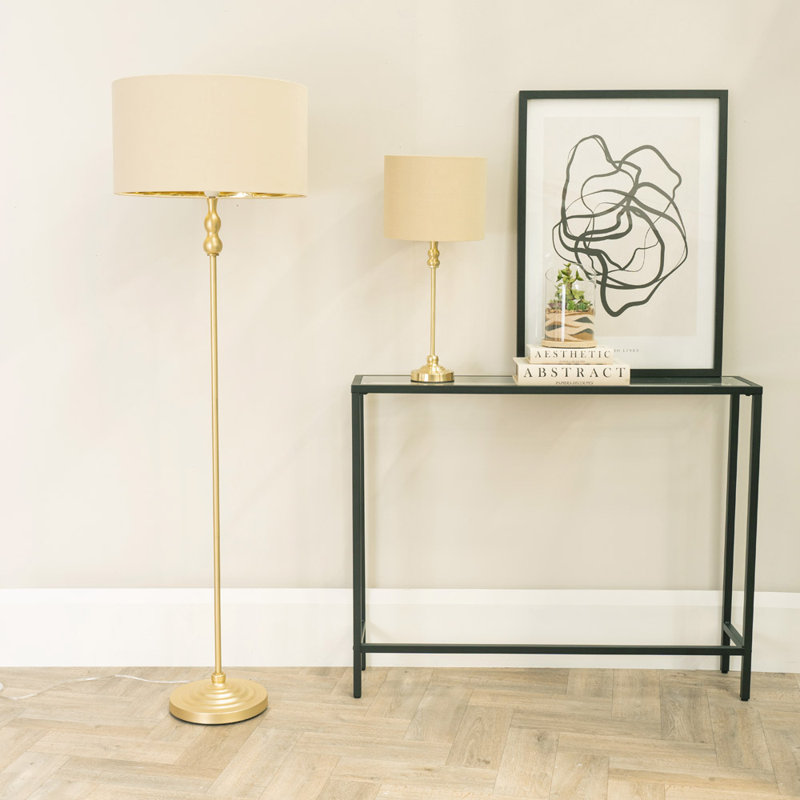 Saylorsburg Metal Table Lamp, No, White Fabric, Gold