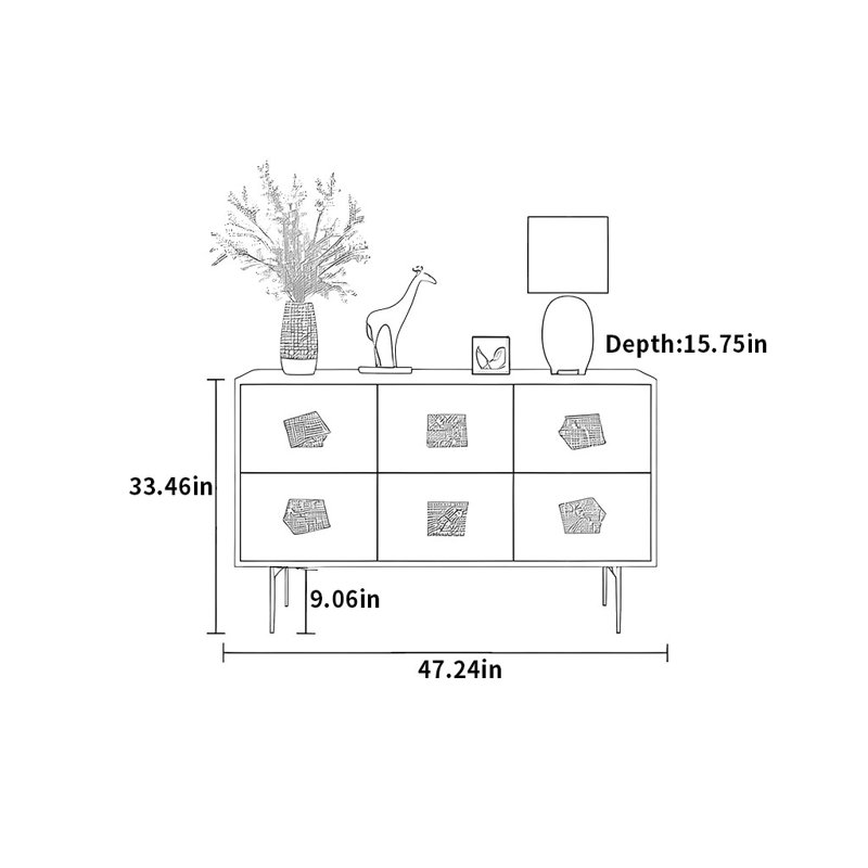 Buffet artistique de style crème français, H 33,46 po x l 47,24 po x P 15,75 po