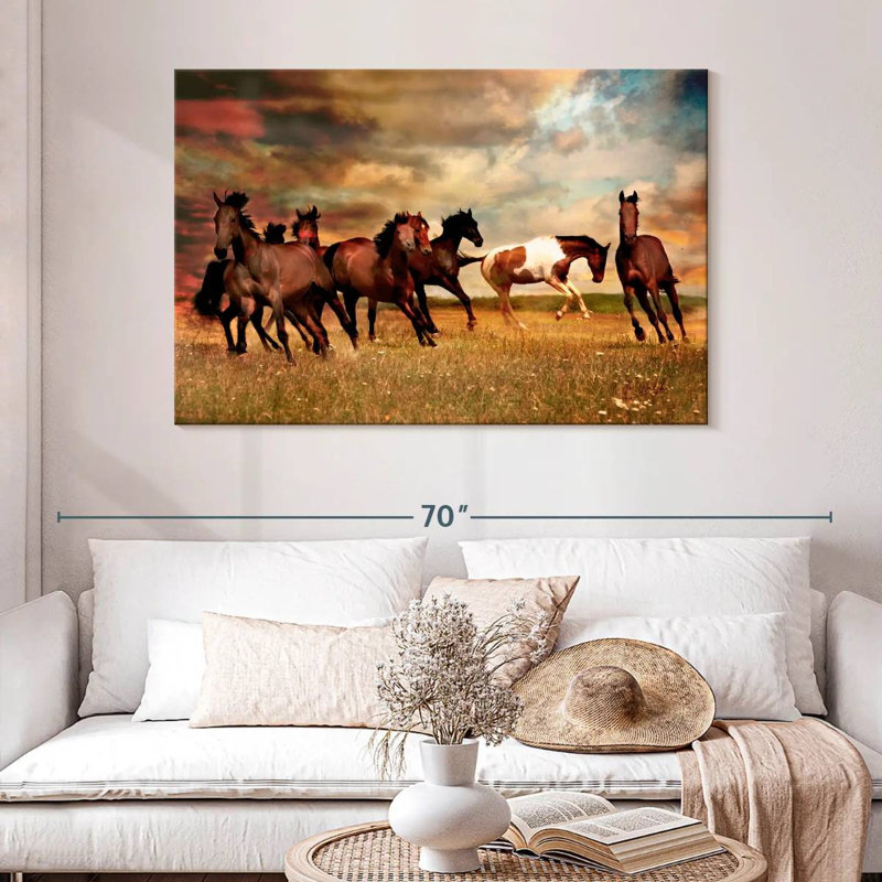 Brampt, chevaux sauvages dans la prairie, H 32 po x l 48 po