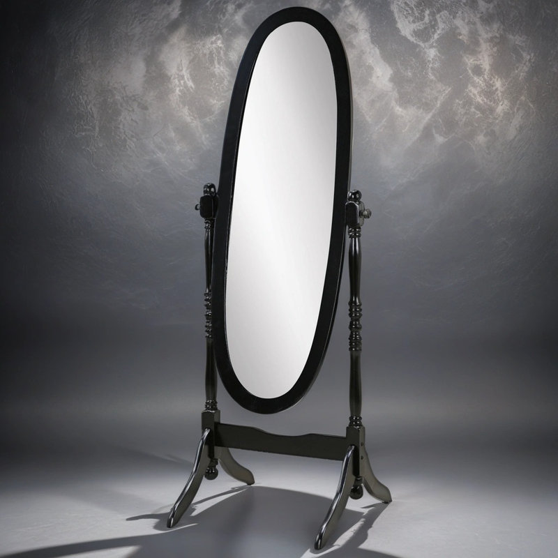 Finition miroir de plancher de bois traditionnel de style reine Anna, H 59 po x l 20 po x P 20 po, Noir mat