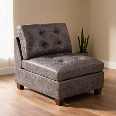 Mobilier de salon contemporain - Chaise sans accoudoirs brun foncé avec housse respirante et pieds en bois d'aspect cuir